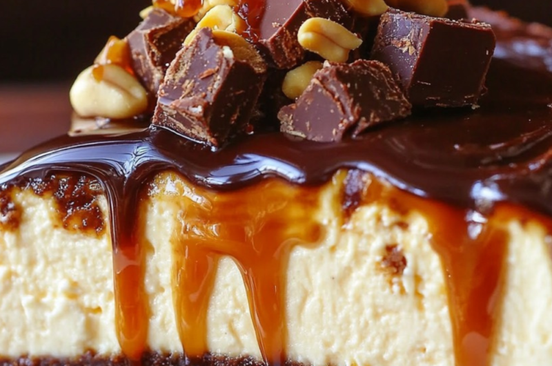 Decadent Snickers Cheesecake Pie