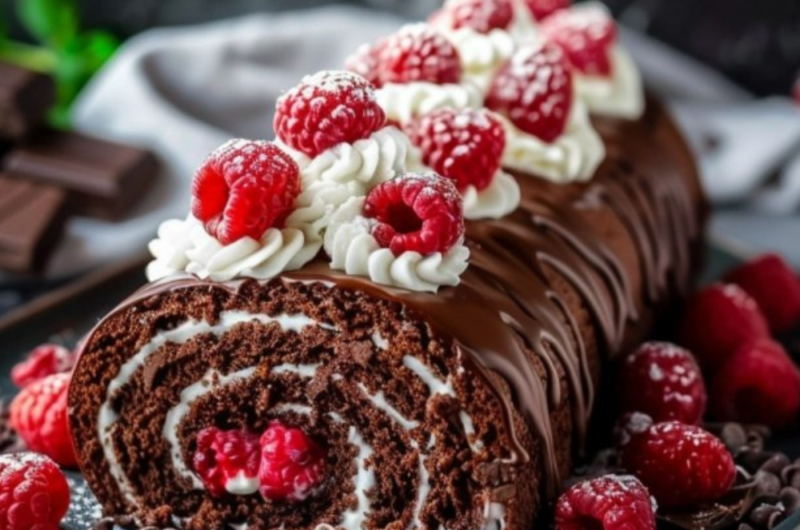 Chocolate raspberry Swiss roll 