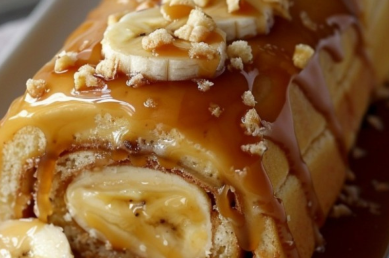 Caramel Banana Roll Cake 