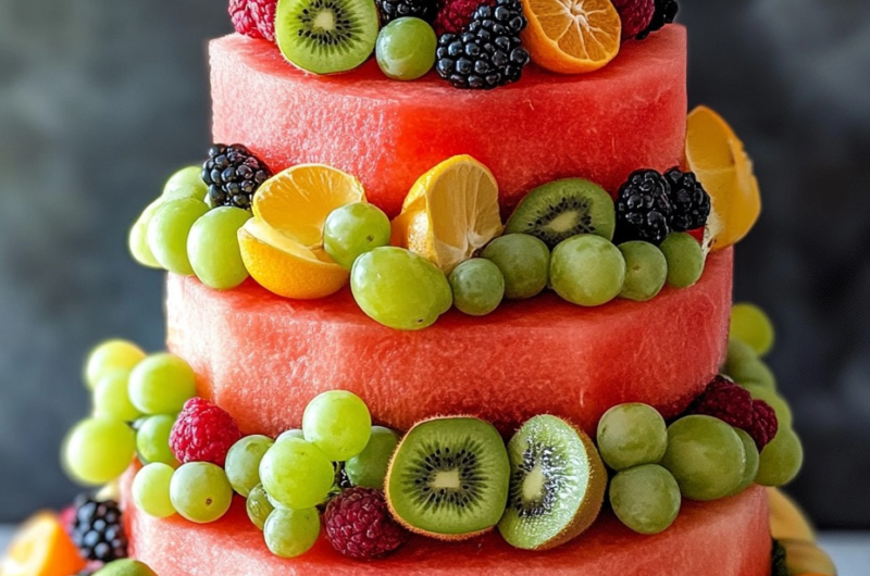 Fresh Fruit Three-Tiered Cake 