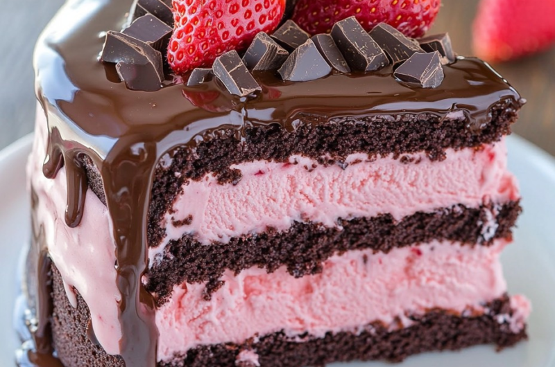  Decadent Strawberry Chocolate Fantasy Ice Cream Cake 